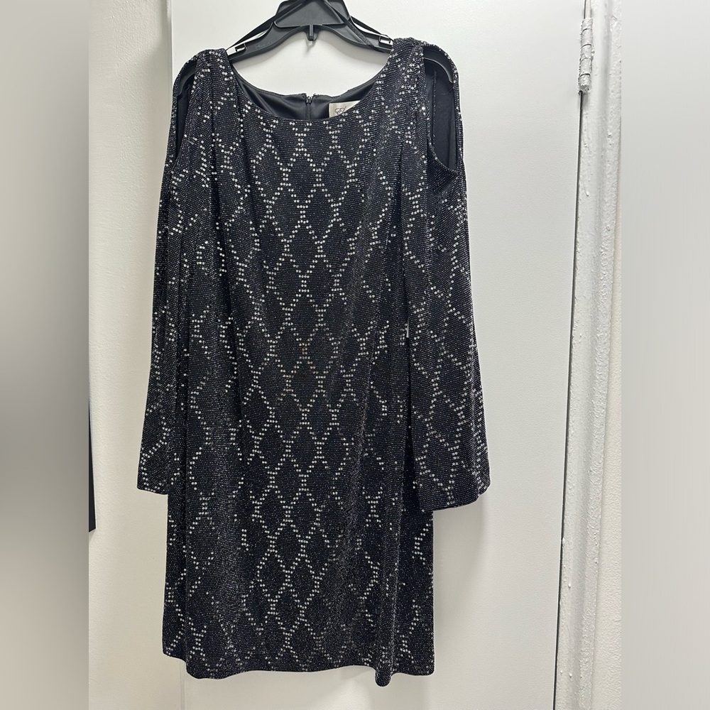 Eliza J black silver sparkly cold/open shoulder knee high dress